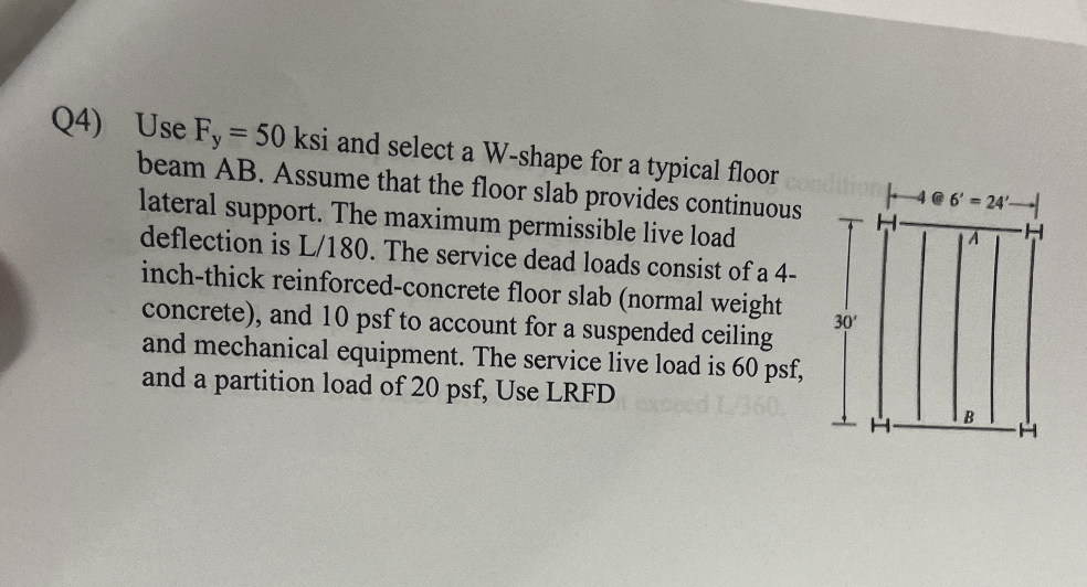 Q 4 ) Use \ ( F _ { y } = 5 0 \ mathrm { ksi } \