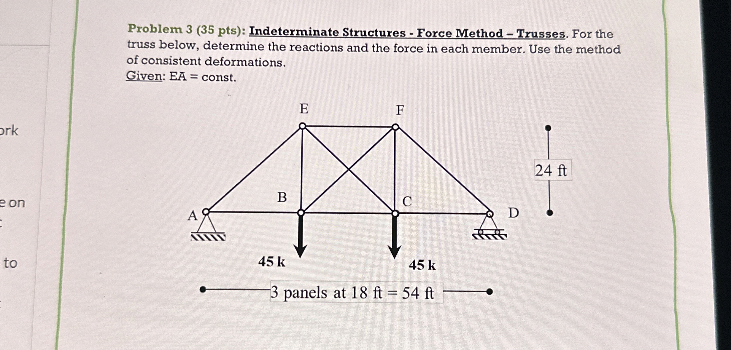 Problem 3 ( 3 5 pts ) : Indeterminate Structures