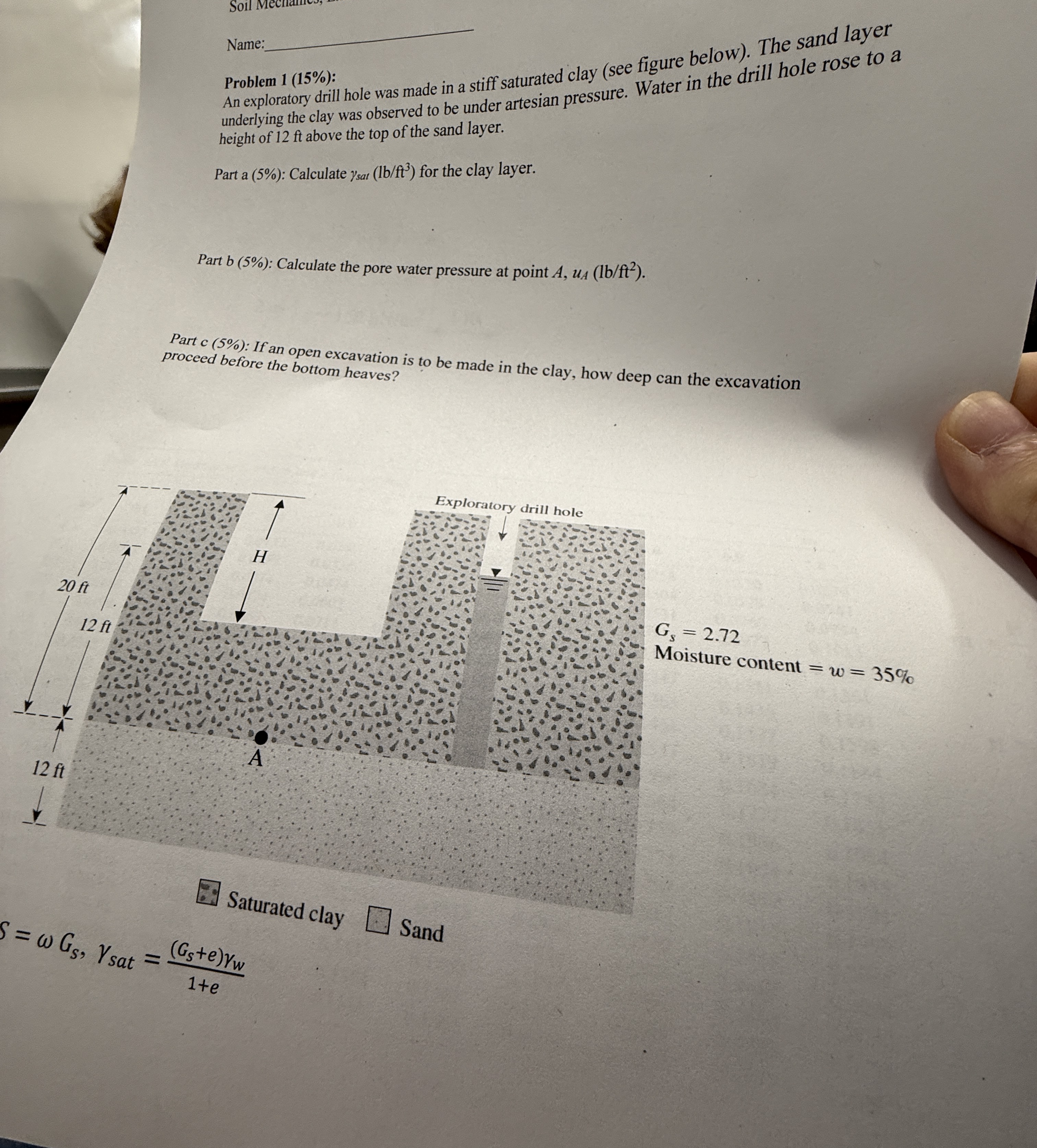 An exploratory drill hole was made in a stiff