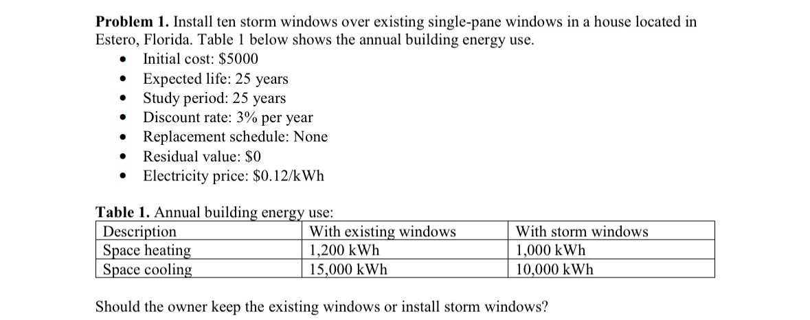 Problem 1 . Install ten storm windows over