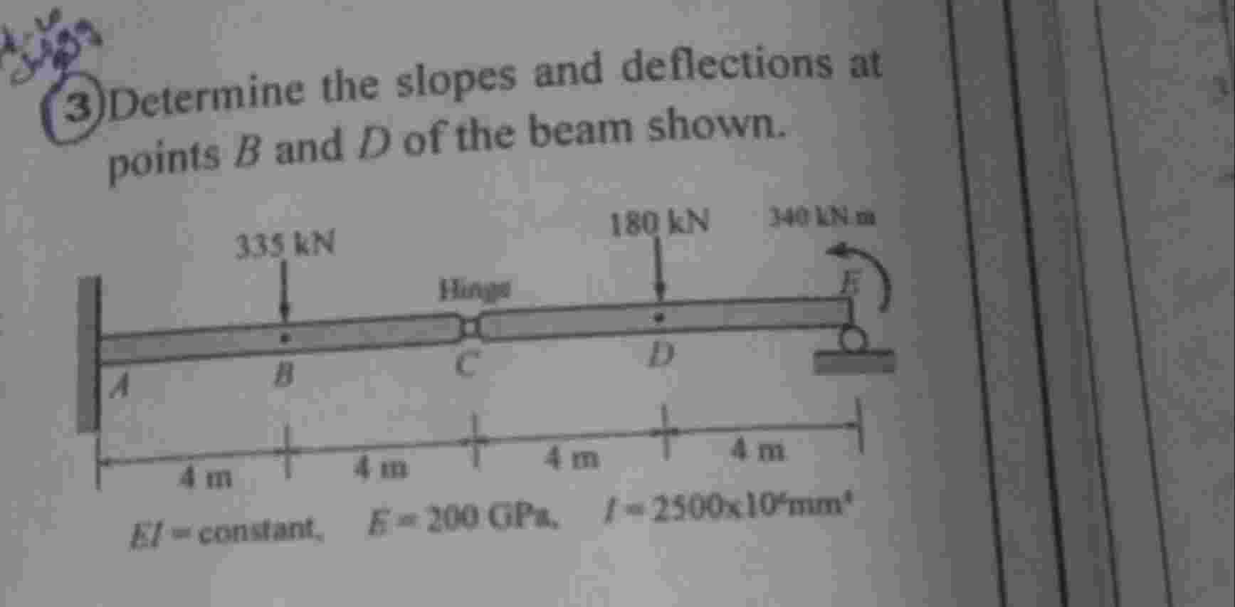 determine the slopes and deflections at points b