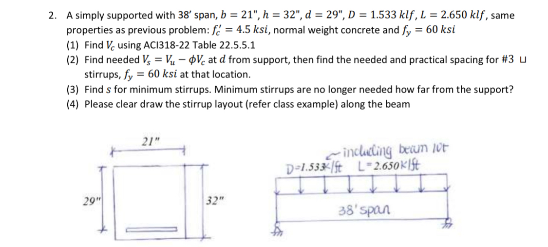 A simply supported with 3 8 ' span, b = 2 1 , h =