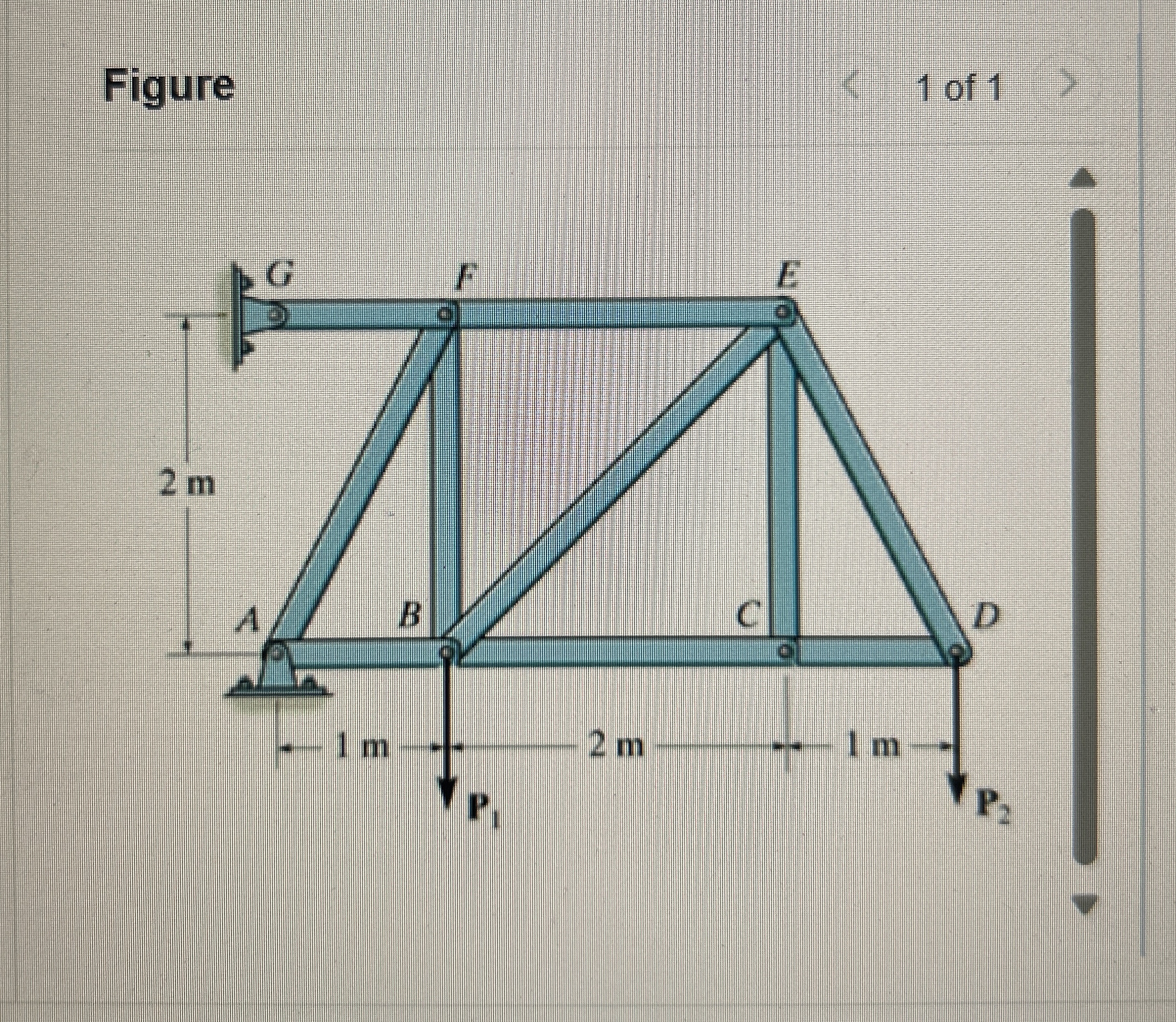 P 1 = 1 6 kN , P 2 = 4 kN Determine force in