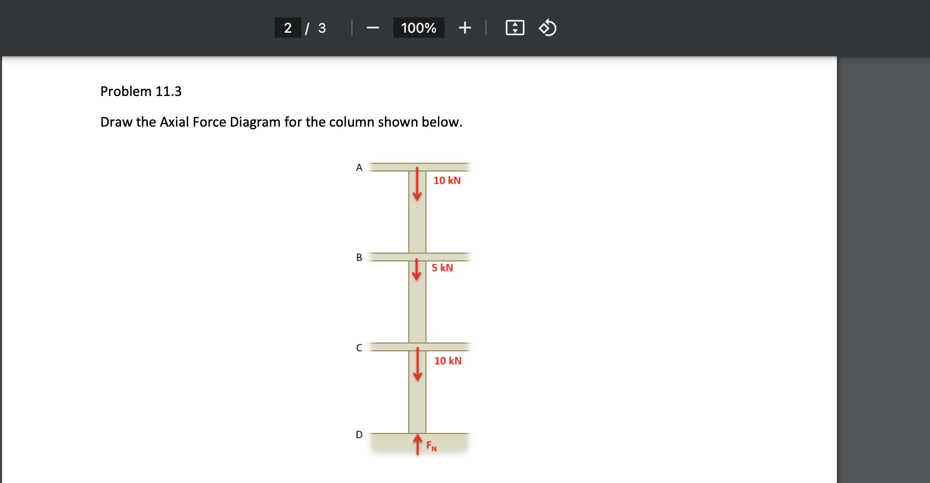 Problem 1 1 . 3 Draw the Axial Force Diagram for