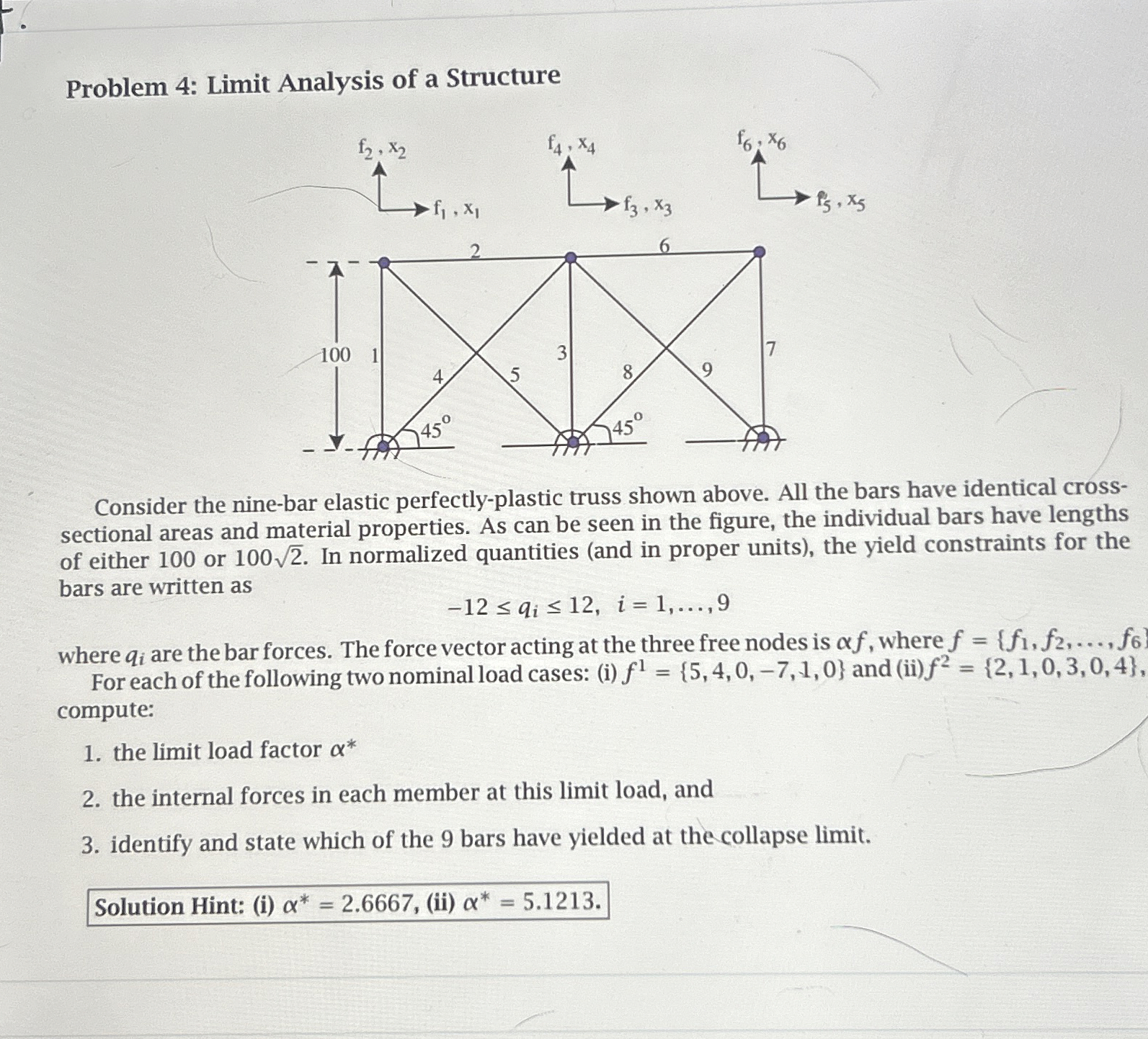 Problem 4 : Limit Analysis of a Structure