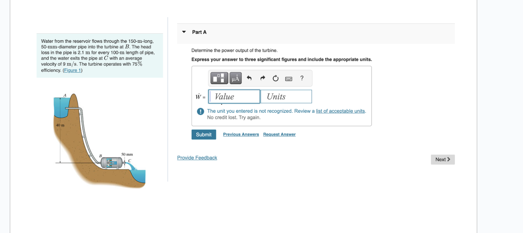 Water from the reservoir flows through the \ ( 1
