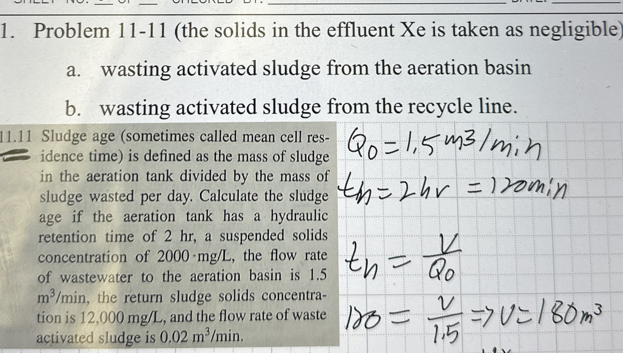 Problem 1 1 - 1 1 ( the solids in the effluent Xe