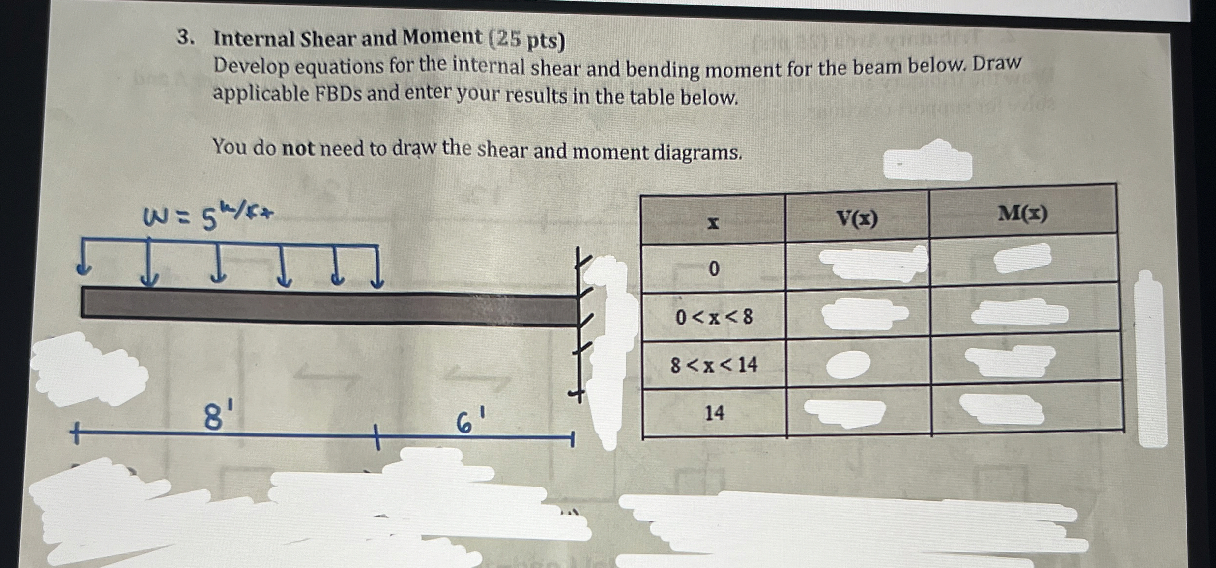 Internal Shear and Moment ( 2 5 pts ) Develop