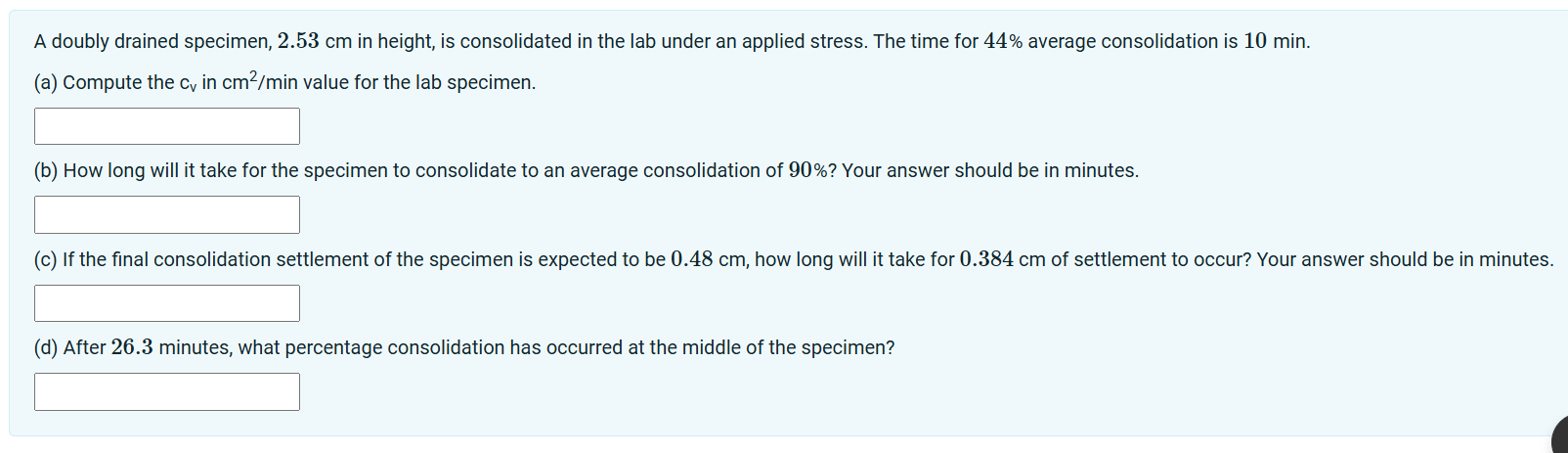 A doubly drained specimen, 2 . 5 3 cm in height,