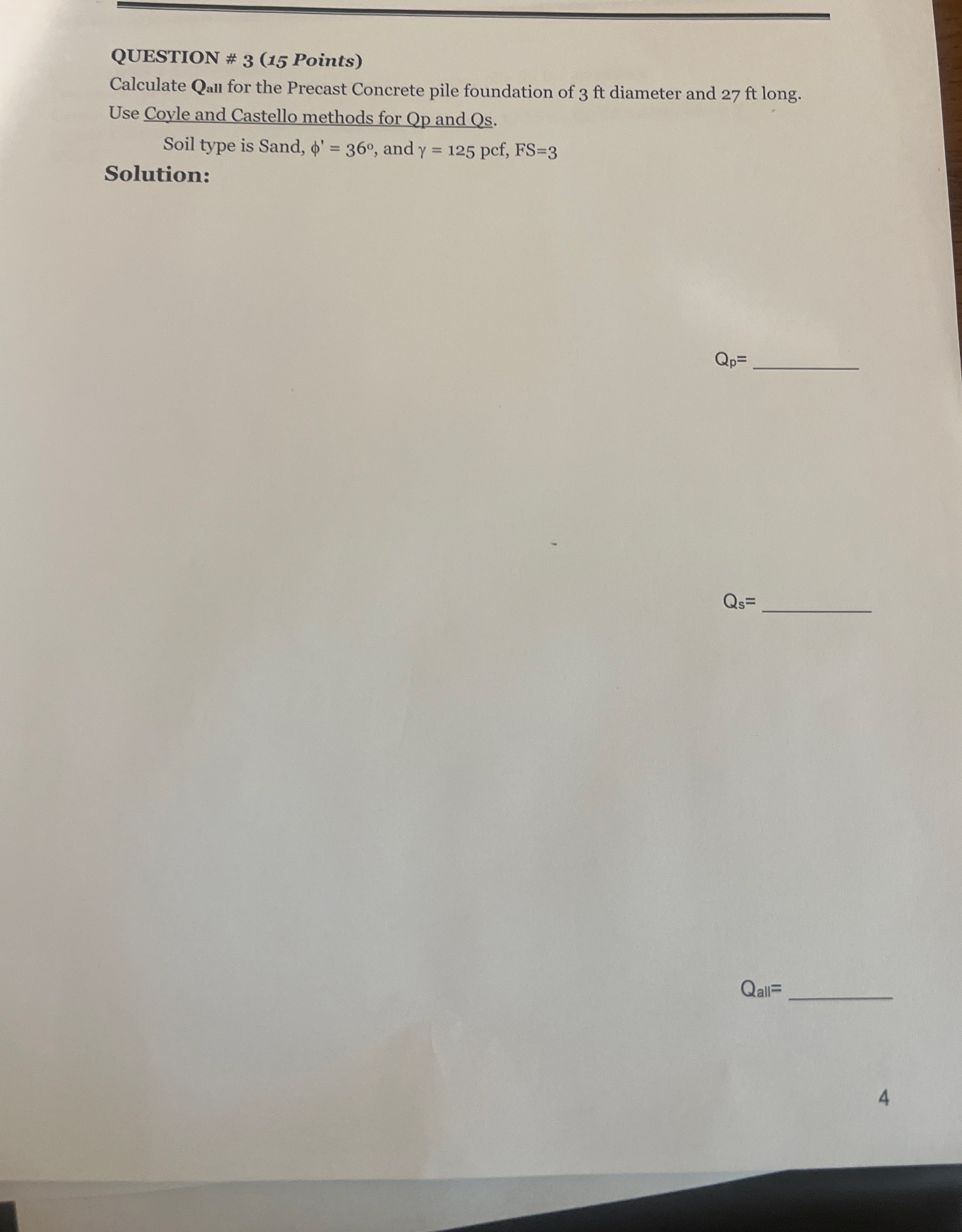 QUESTION # 3 ( 1 5 Points ) Calculate Qall for