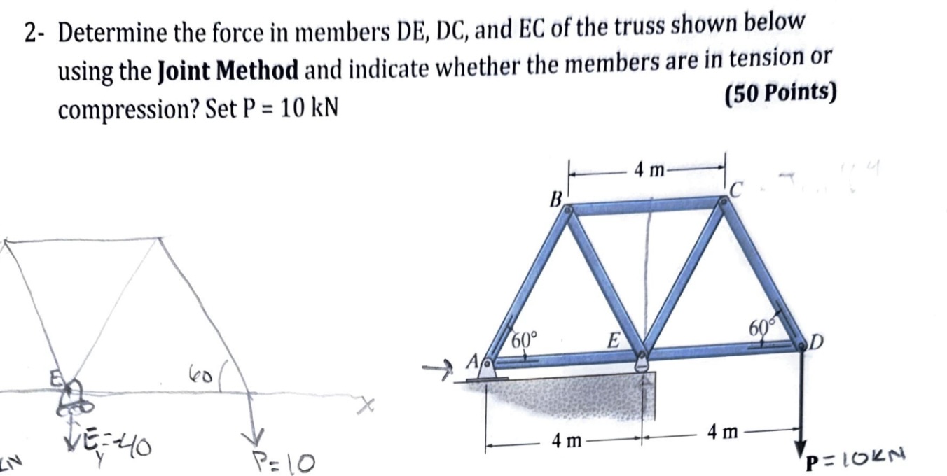 2 - Determine the force in members \ ( \ mathrm {