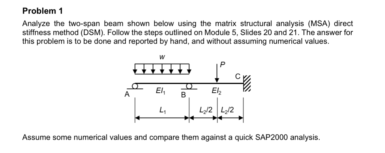 Problem 1 Analyze the two - span beam shown below