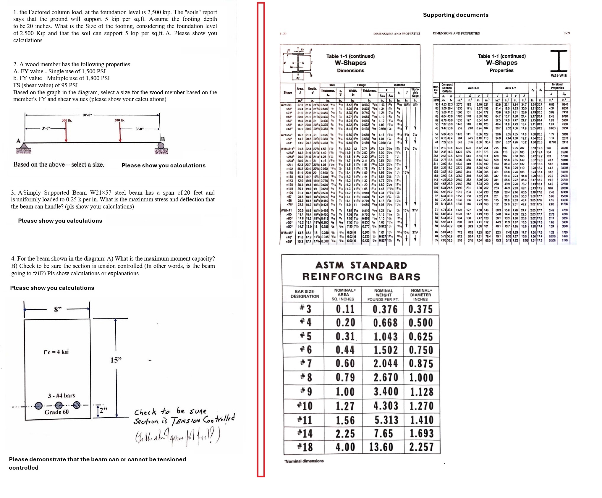 1 . the Factored column load, at the foundation