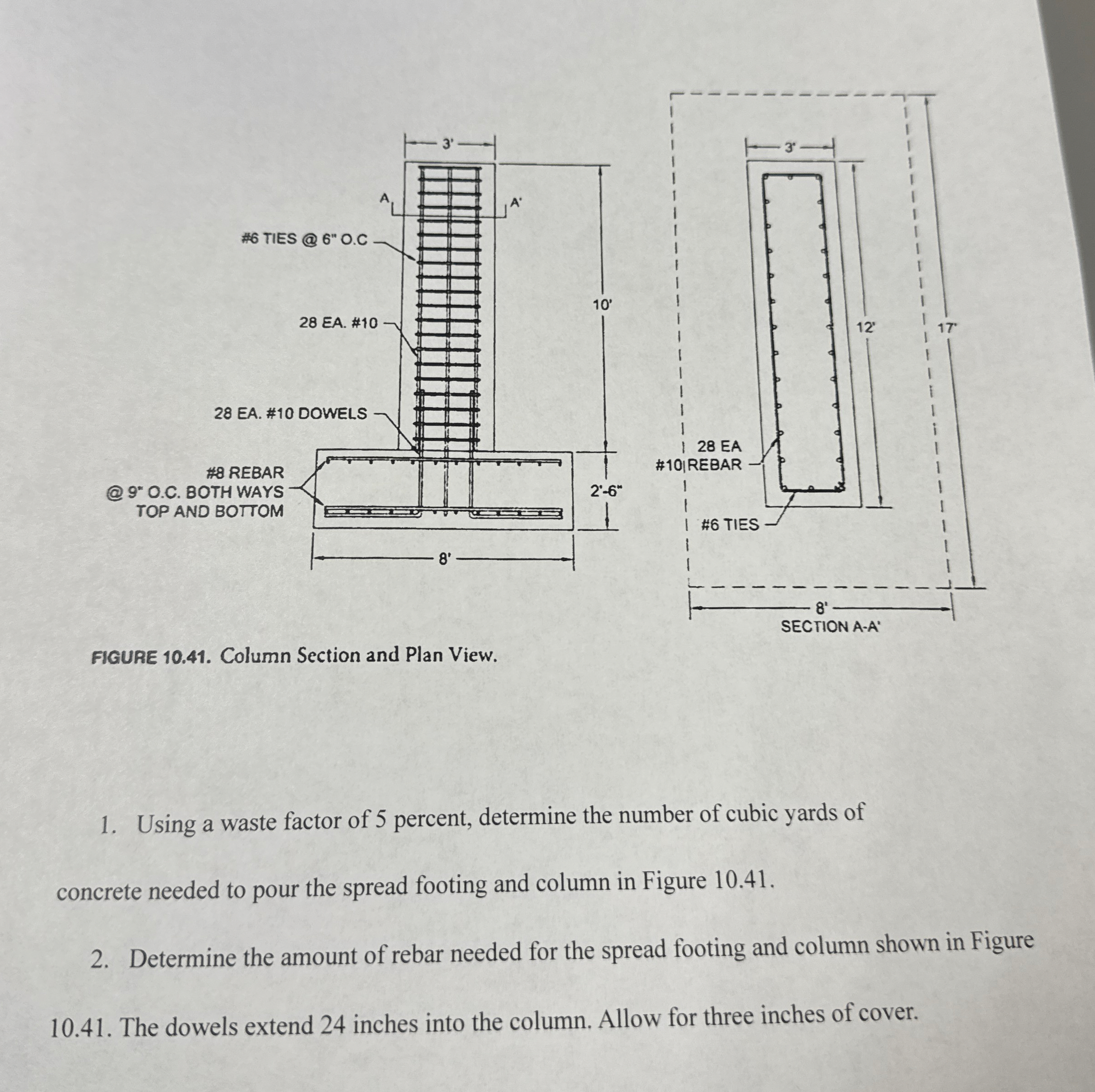 figure 1 0 . 4 1 . Column Section and Plan View.