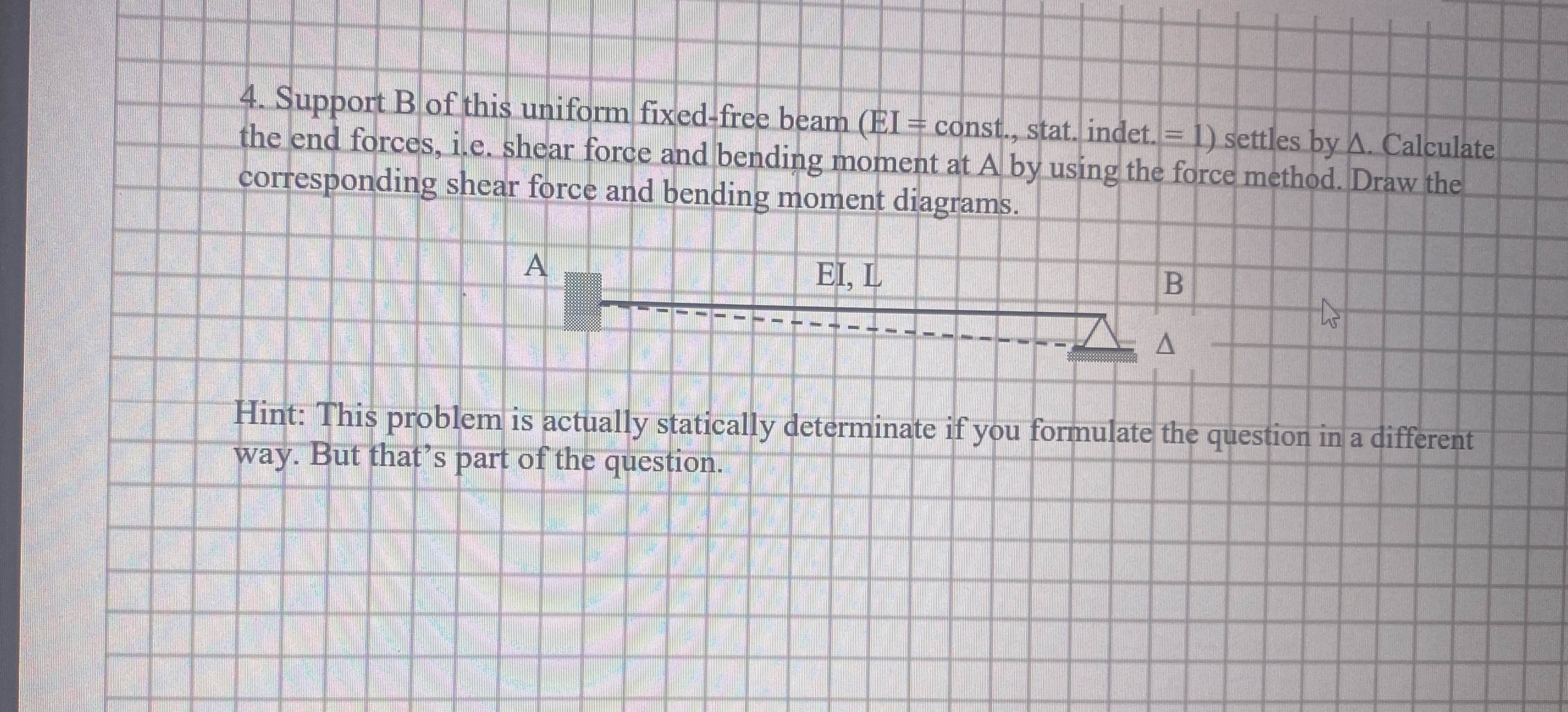Support B of this uniform fixed - free beam ( E I