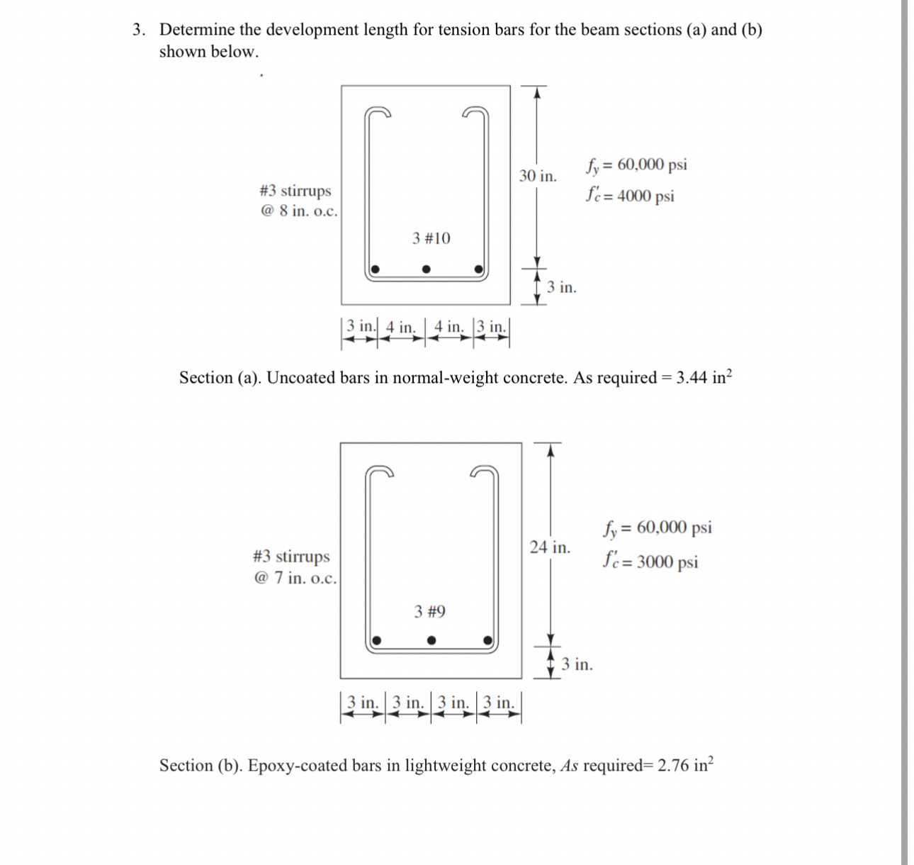 Determine the development length for tension bars