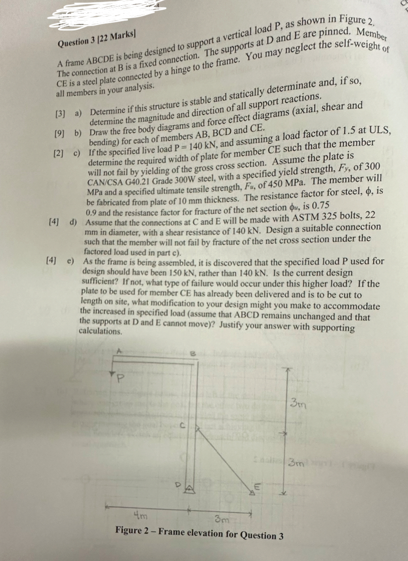 A Question 3 [ 2 2 Marks ] A frame ABCDE is being