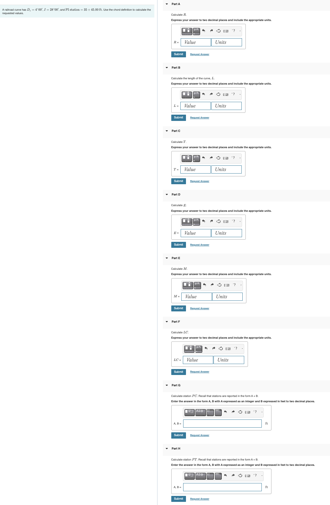 A railroad curve has \ ( D _ { c } = 4 ^ { \ circ