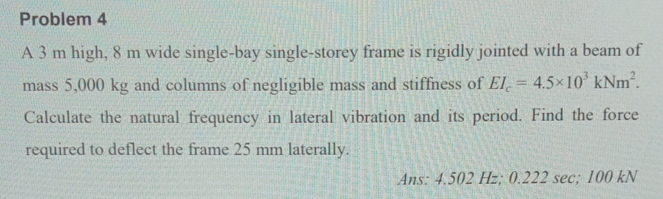 Problem 4 A 3 m high, 8 m wide single - bay