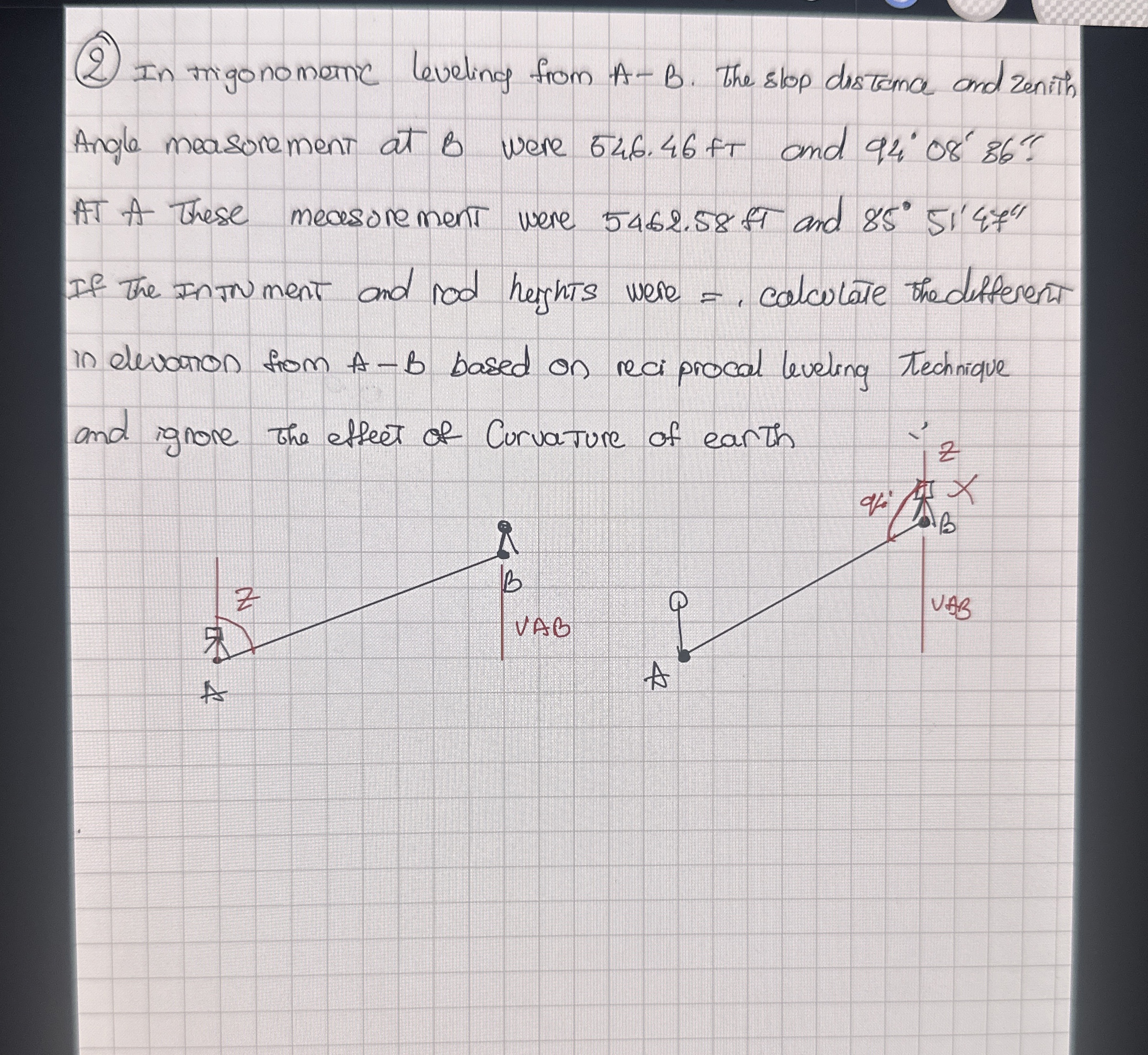 ( 2 ) In trigonometric leveling from A - B . The