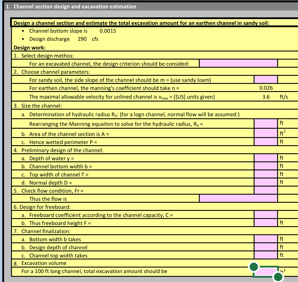 Channel section design and excavation estimation
