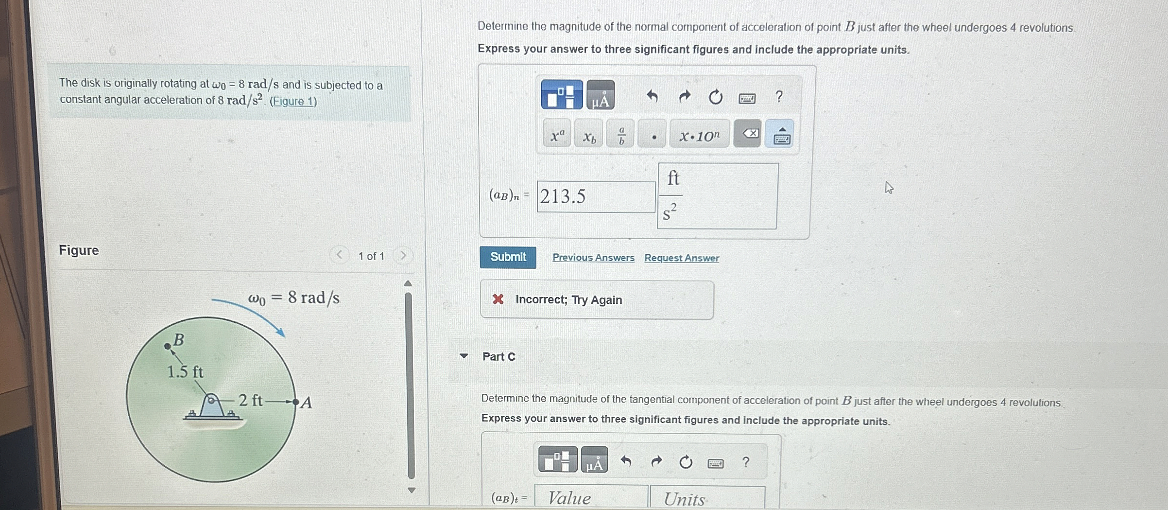 The disk is originally rotating at 0 = 8 r a d s