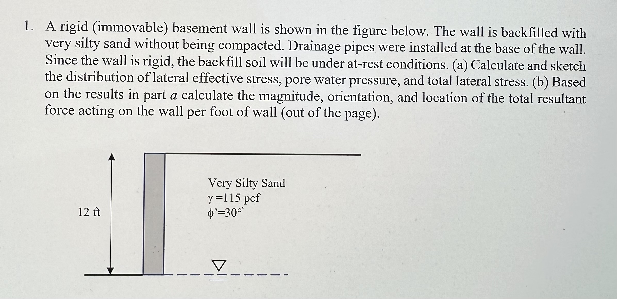 A rigid ( immovable ) basement wall is shown in