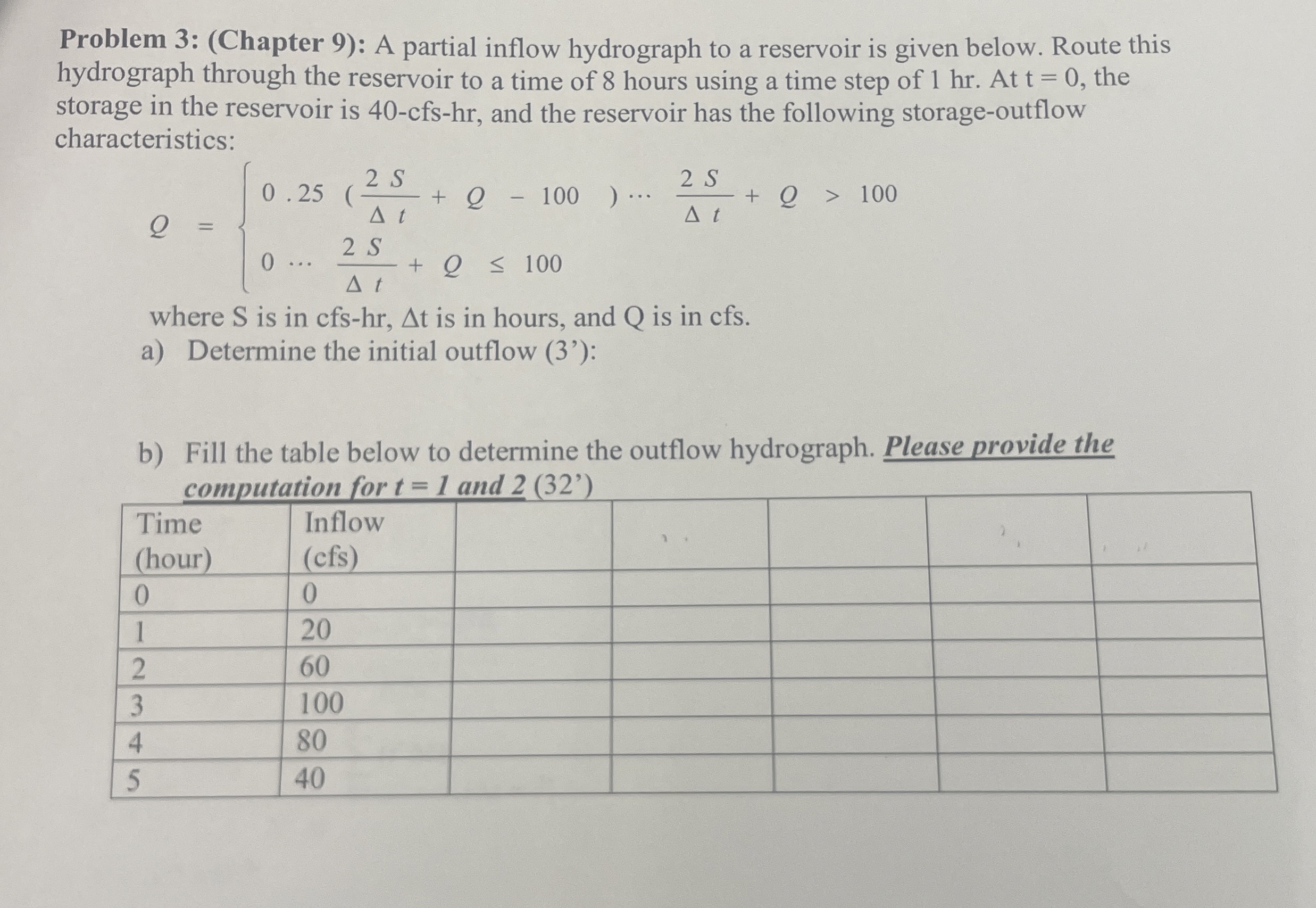 Problem 3 : ( Chapter 9 ) : A partial inflow