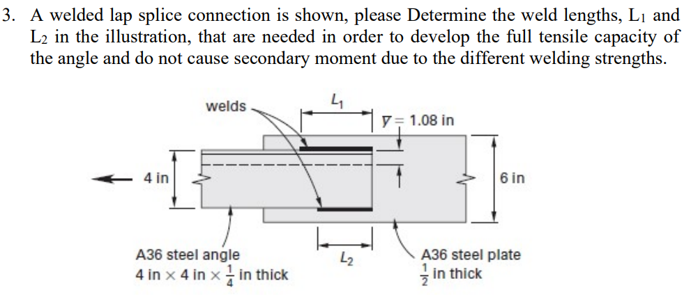3 . A welded lap splice connection is shown,