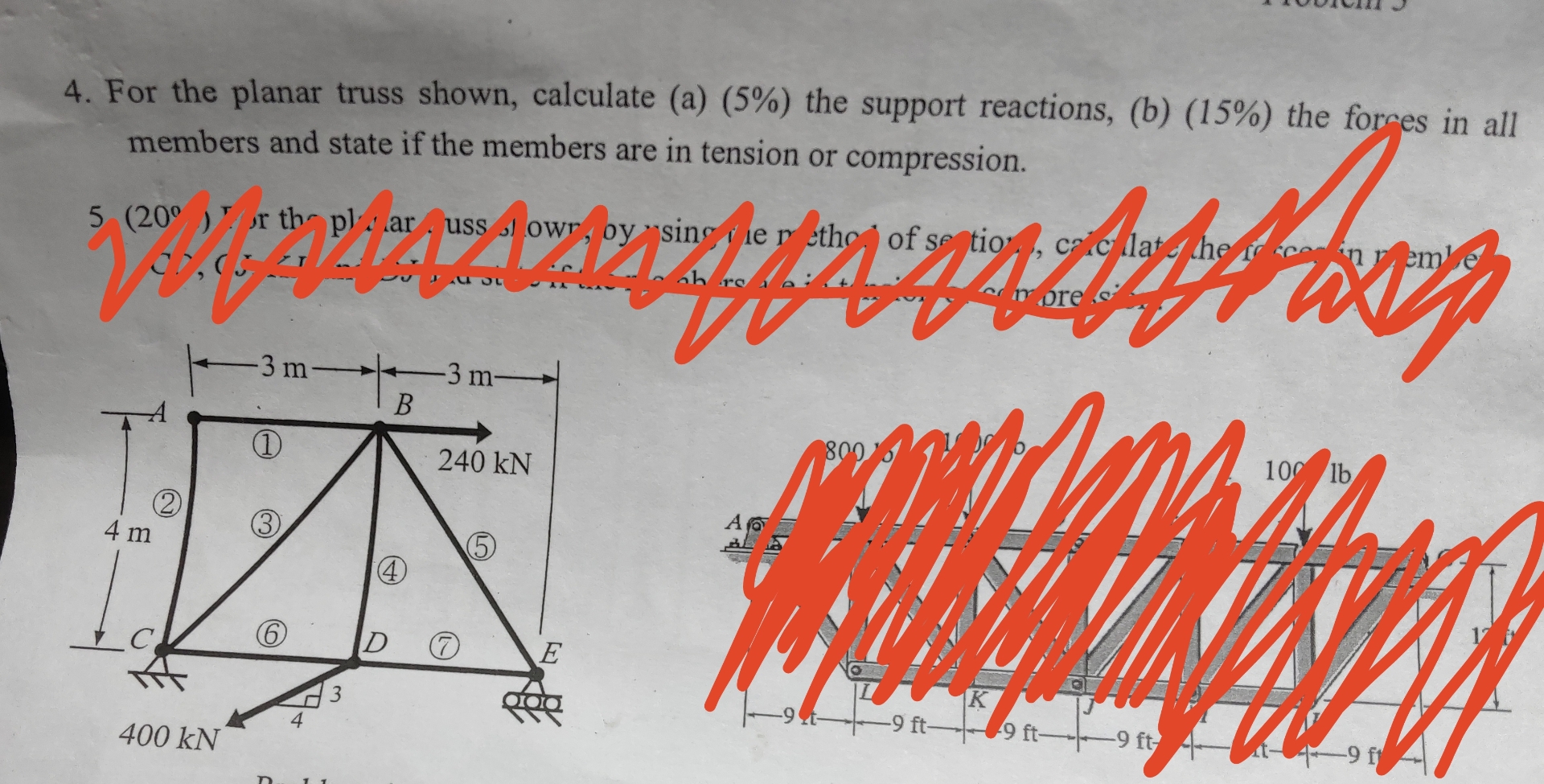 For the planar truss shown, calculate ( a ) ( 5 %