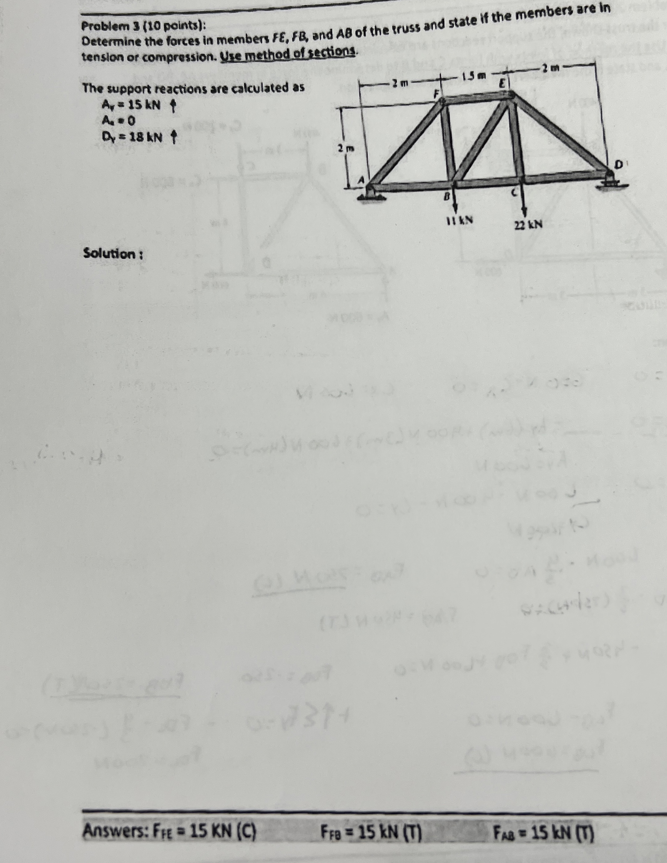 Problem 3 ( 1 0 points ) : Determine the forces