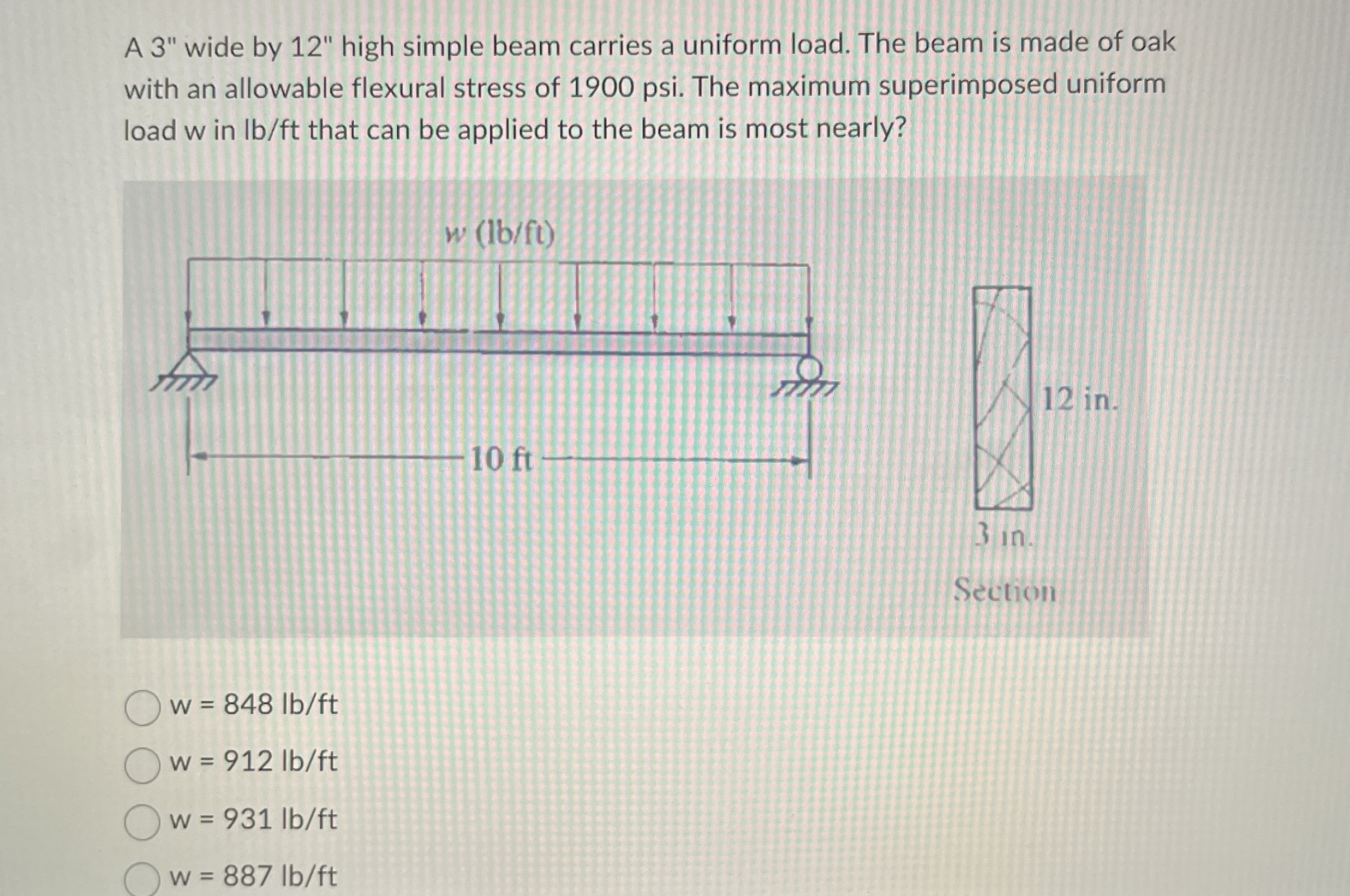 A 3 " wide by 1 2 " high simple beam carries a