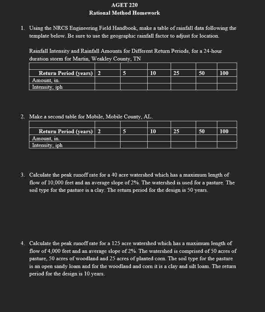 AGET 2 2 0 Rational Method Homework 1 . Using the