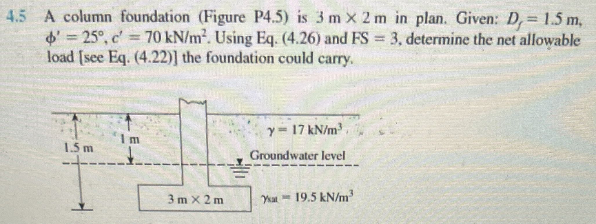4 . 5 A column foundation ( Figure P 4 . 5 ) is 3