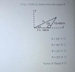 If F 7 = 1 0 3 9 N , determine the angle = 3 0 *