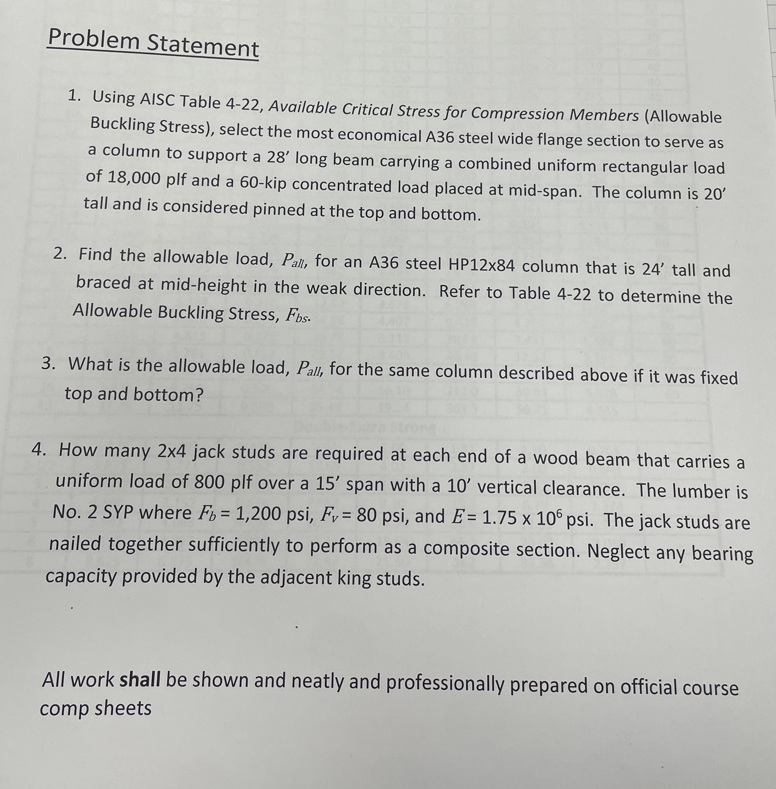 Problem Statement Using AISC Table 4 - 2 2 ,