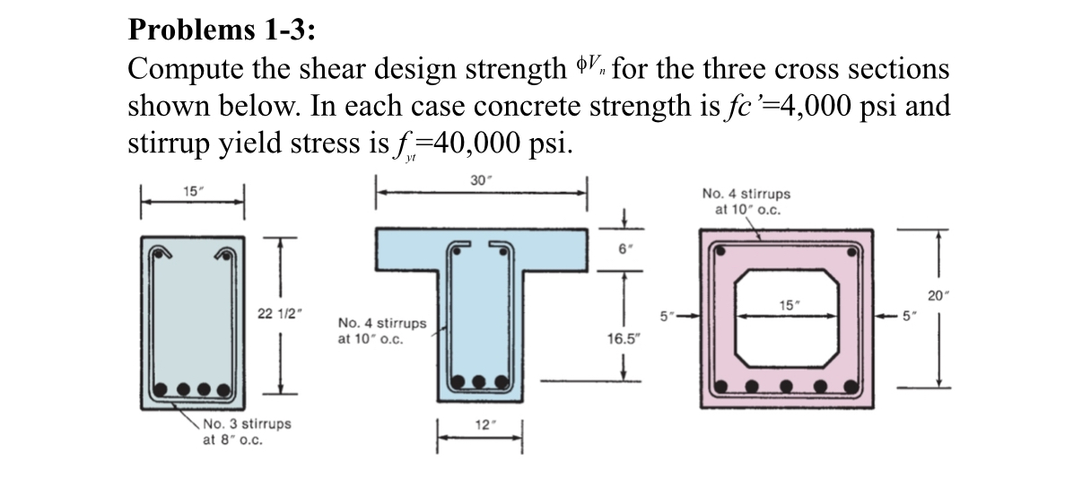 Problems 1 - 3 : Compute the shear design