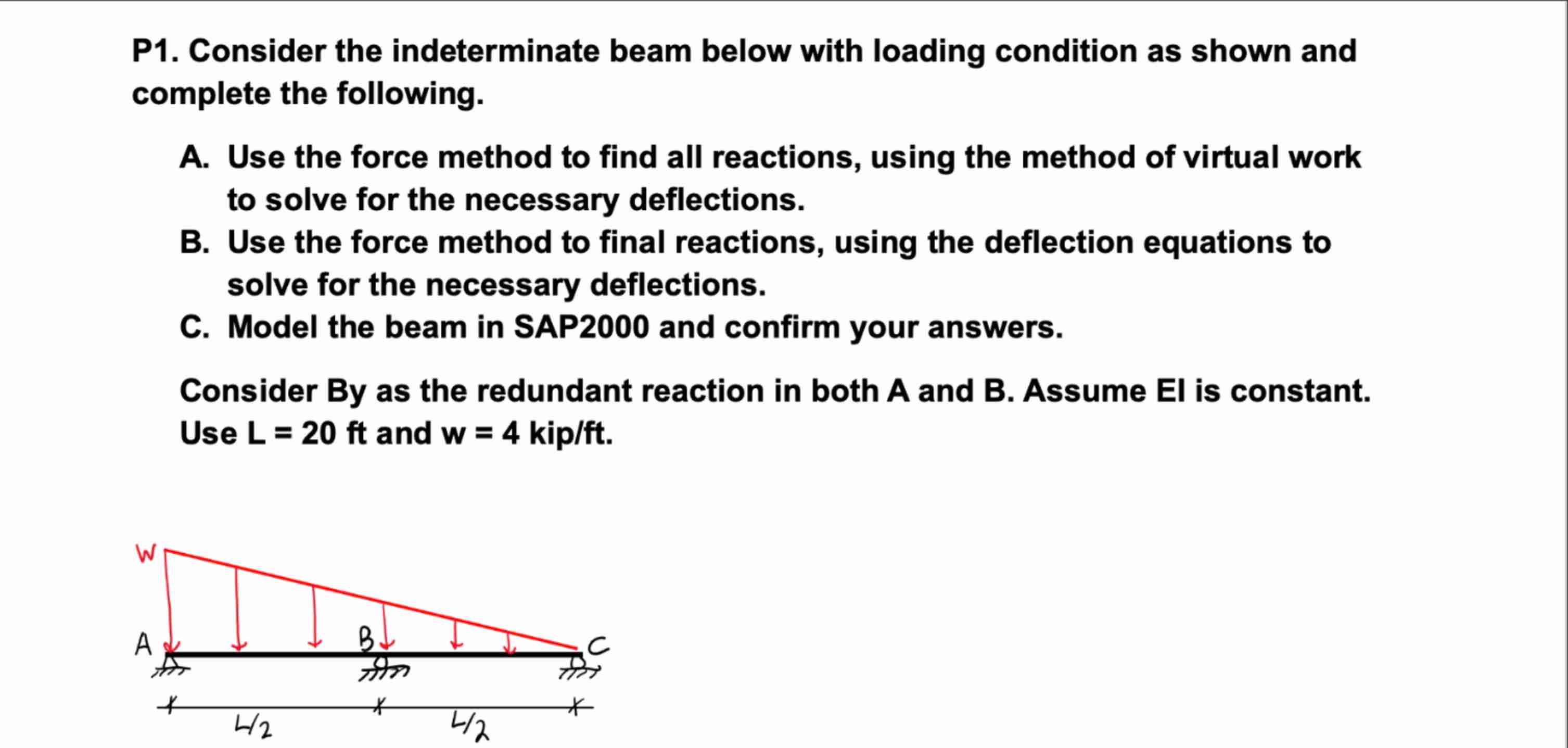 P 1 . Consider the indeterminate beam below with