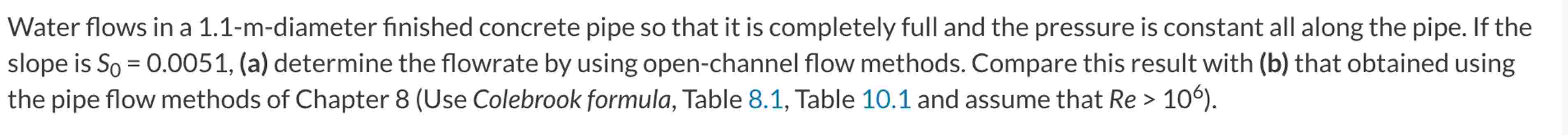 Water flows in a 1 . 1 - m - diameter finished
