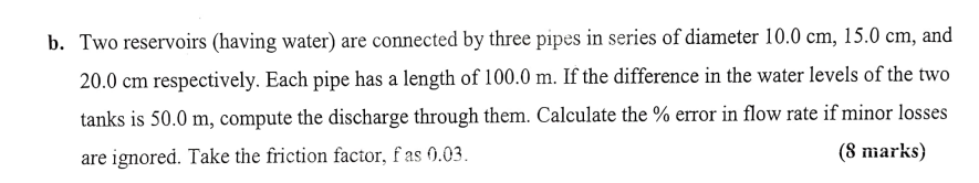 b . Two reservoirs ( having water ) are connected