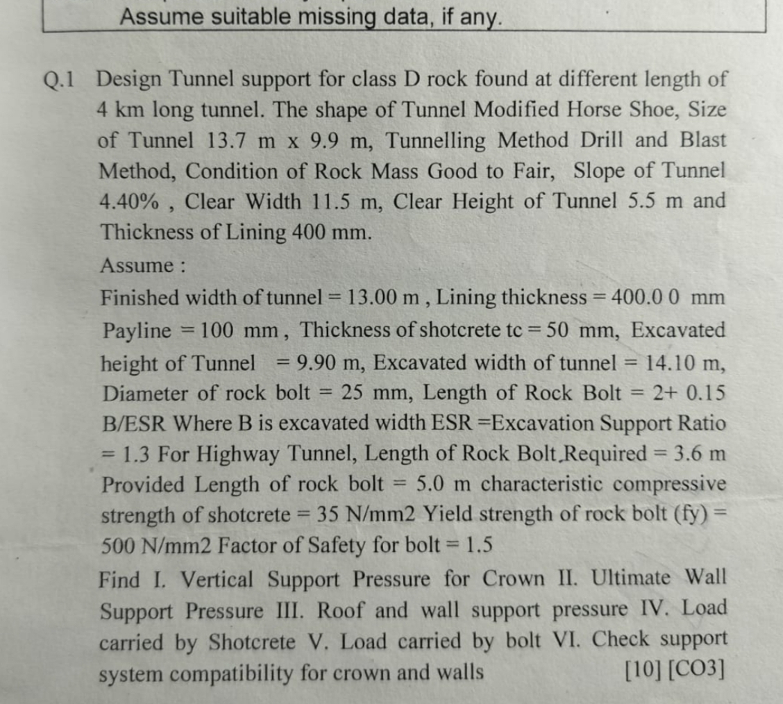 Assume suitable missing data, if any. Q . 1