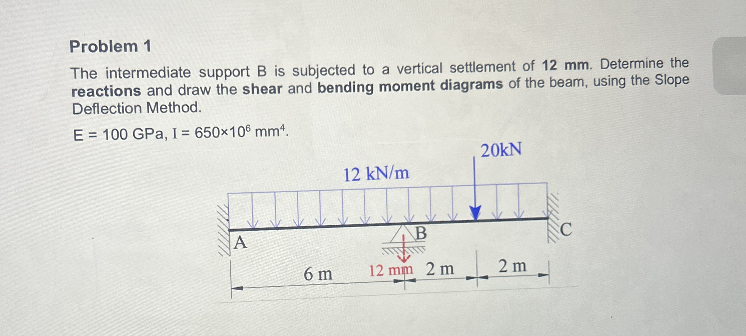 Problem 1 The intermediate support B is subjected