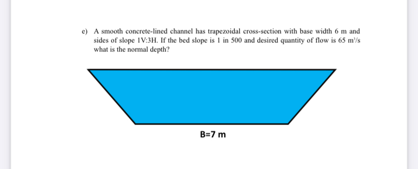 e ) A smooth concrete - lined channel has