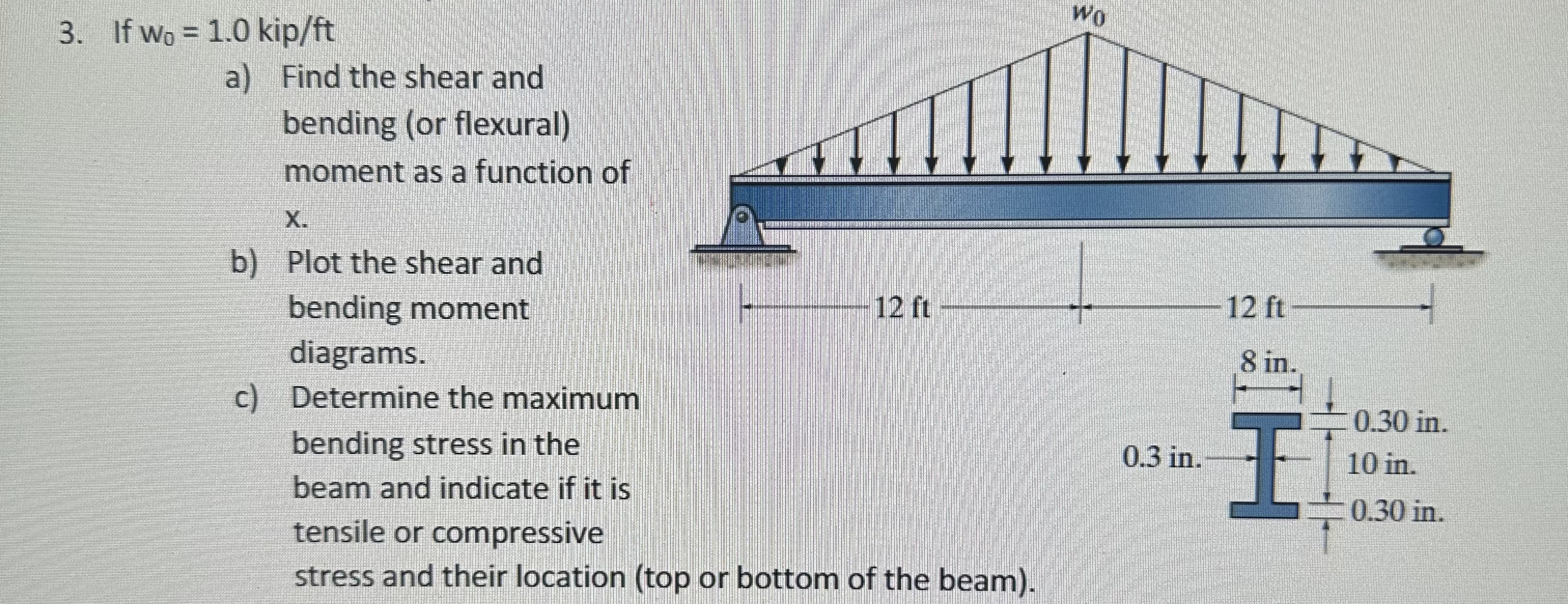 If w 0 = 1 . 0 k i p f t a ) Find the shear and