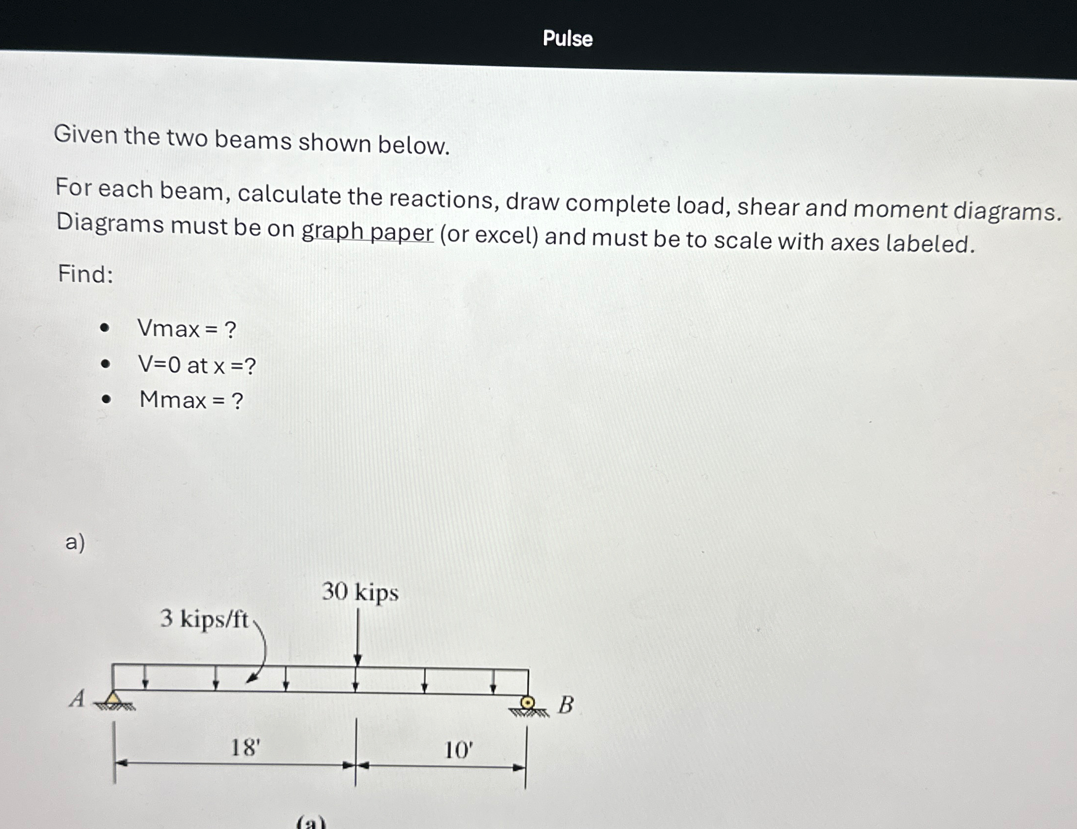 Pulse Given the two beams shown below. For each