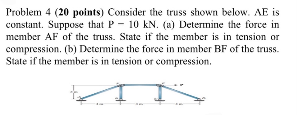Problem 4 ( 2 0 points ) Consider the truss shown