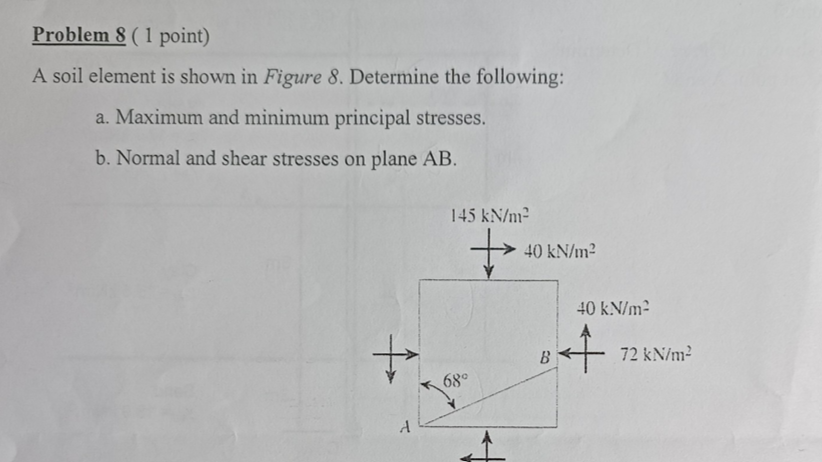 Problem 8 ( 1 point ) A soil element is shown in