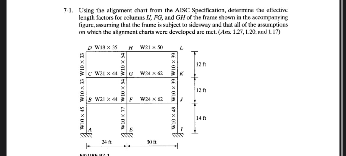 7 - 1 . Using the alignment chart from the AISC