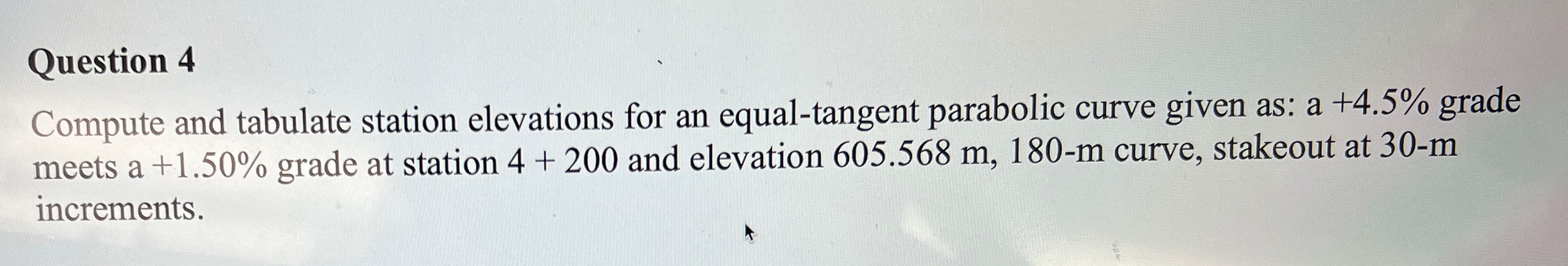 Compute and tabulate station elevations for an