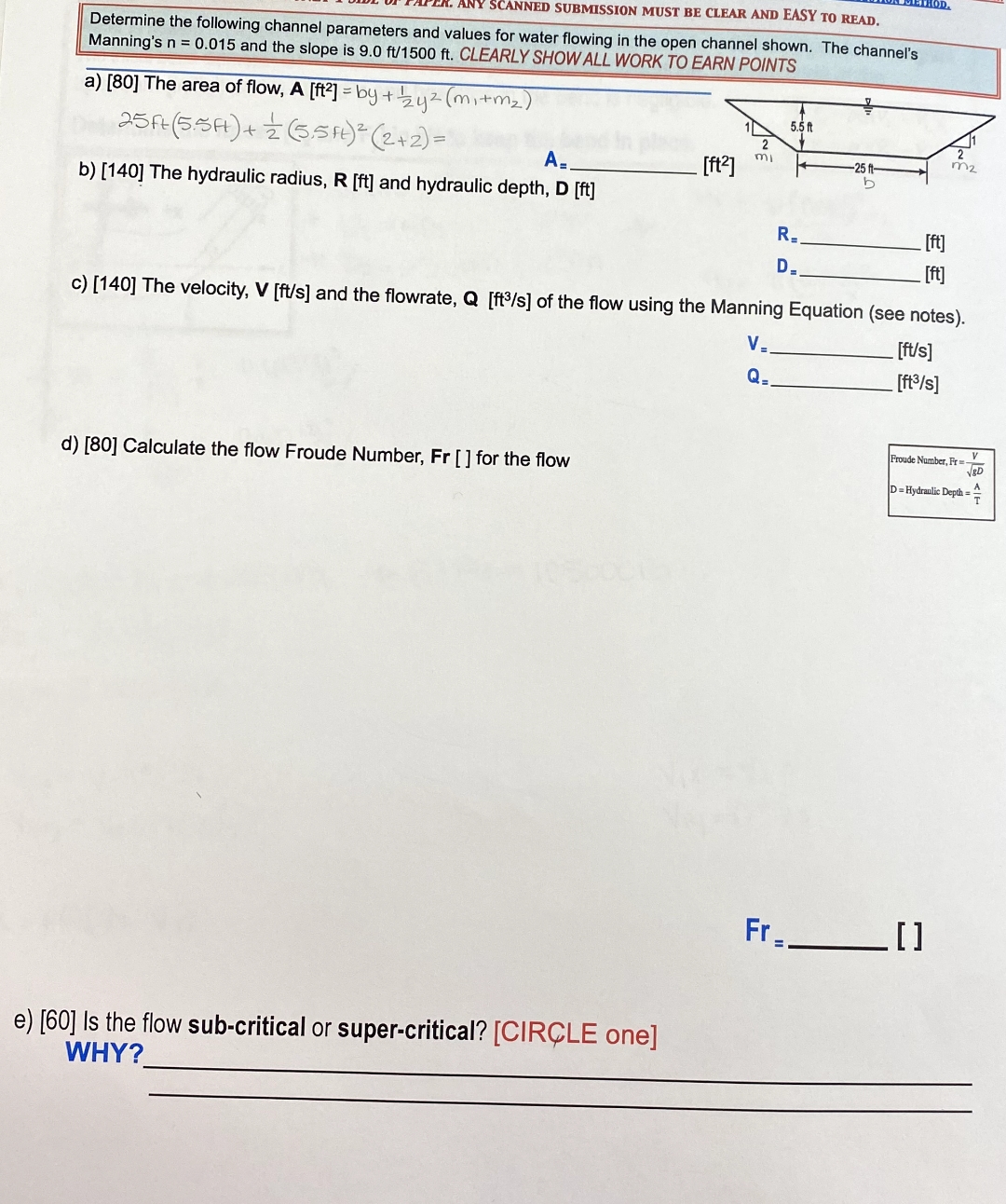 Determine the following channel parameters and